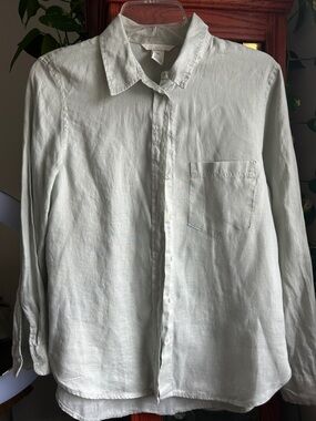 Light Sage Linen Button-Up Shirt - H&M